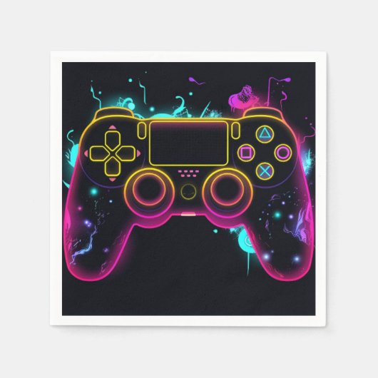 ビデオゲームレベルアップゲーマーネオン誕生日 スタンダードカクテルナプキン (正面)