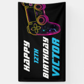 ビデオゲームレベルアップゲーマーネオン誕生日 横断幕 (縦)