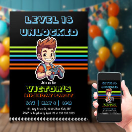 ビデオゲームレベルアップゲーマーボーイ誕生日 招待状