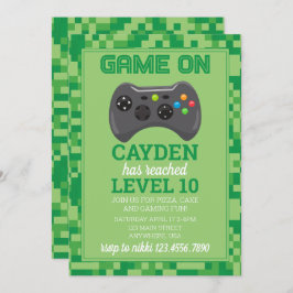 ビデオゲームレベルアップゲーマー誕生日招待状緑 招待状