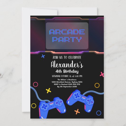 ビデオゲームレベルアップゲーマー誕生日 招待状 (正面)