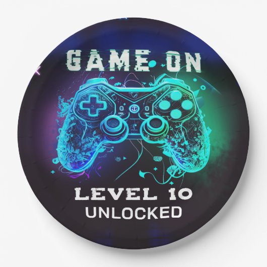 ビデオゲームレベルアップコントローラ誕生日パーティー ペーパープレート (正面)