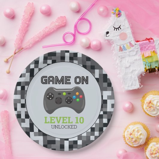 ビデオゲームレベルアップコントローラ誕生日パーティーPap ペーパープレート (パーティー)