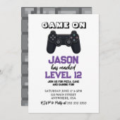 ビデオゲームレベルアップミニマル誕生日 招待状 (正面/裏面)