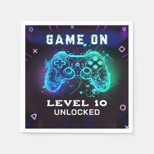 ビデオゲームレベルアップ子供の誕生日パーティーナプキン スタンダードカクテルナプキン (正面)