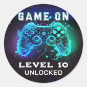 ビデオゲームレベルアップ子供の誕生日 ラウンドシール (正面)