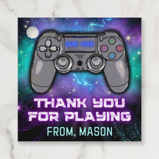 ビデオゲームレベルアップ誕生日パーティーメッセージカード フェイバータグ (正面)