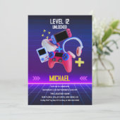 ビデオゲームレベルアップ誕生日パーティー 招待状 (スタンド正面)