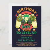 ビデオゲームレベルアップ誕生日パーティー 招待状 (正面)