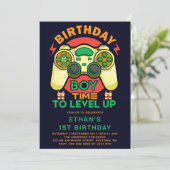 ビデオゲームレベルアップ誕生日パーティー 招待状 (スタンド正面)