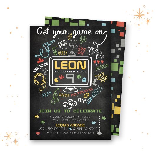 ビデオゲームレベルアップ誕生日招待状 招待状