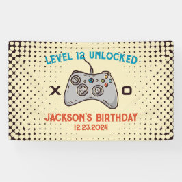ビデオゲームレベルアンロックゲーマーボーイメンズ誕生日 横断幕