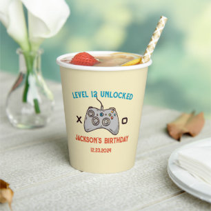 ビデオゲームレベルアンロックゲーマーボーイメンズ誕生日 紙コップ