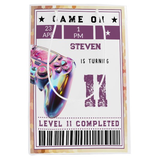 ビデオゲーム子供の誕生日 ミディアムペーパーバッグ (正面)