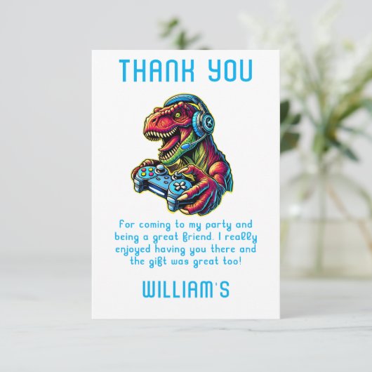 ビデオゲーム恐竜ゲーム誕生日パーティー サンキューカード (スタンド正面)
