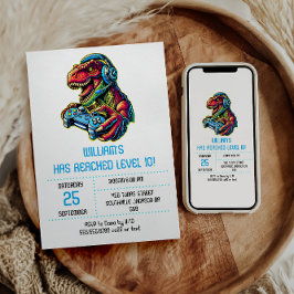 ビデオゲーム恐竜ゲーム誕生日パーティー 招待状