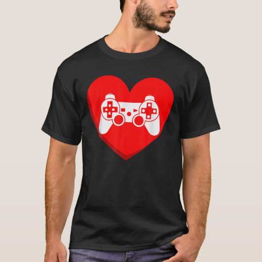 ビデオゲーム愛ハートコントローラゲーマーメンズボーイズ Tシャツ (正面)