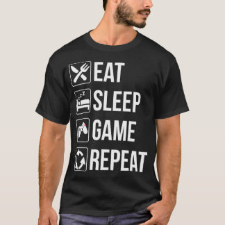 ビデオゲーム愛好家のための面白いTシャツ:食べる、寝る、ゲーム、繰り返す Tシャツ