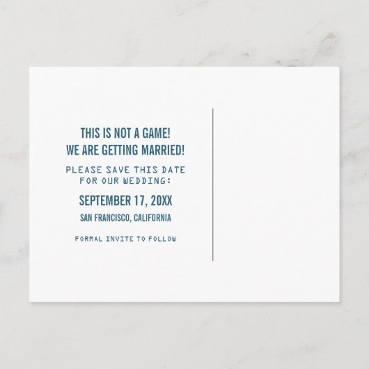 ビデオゲーム日付はがきを保存する青 案内ポストカード (裏面)