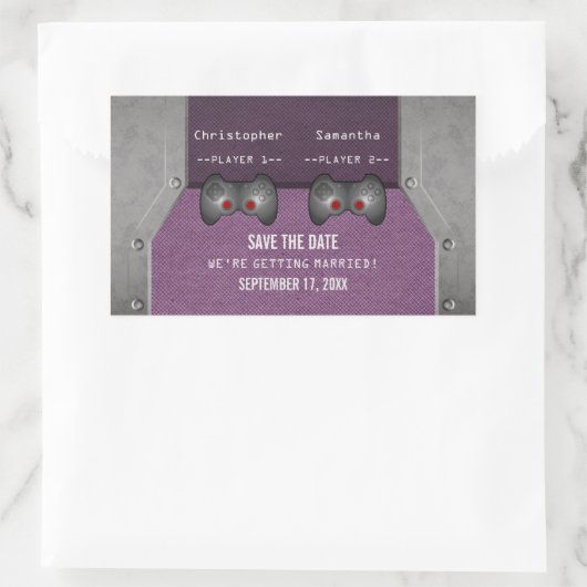 ビデオゲーム日付シールを保存する紫 長方形シール (バッグ)