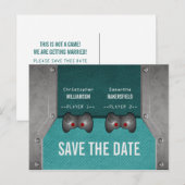 ビデオゲーム日付ポストカードの保存，ティール（緑がかった色） 案内ポストカード (正面/裏面)