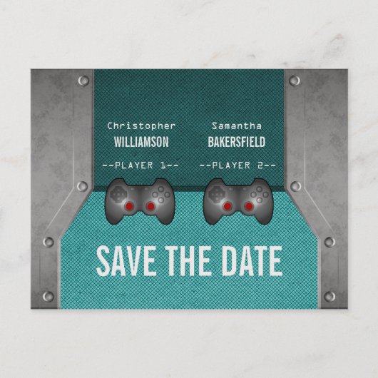 ビデオゲーム日付ポストカードの保存，ティール（緑がかった色） 案内ポストカード (正面)