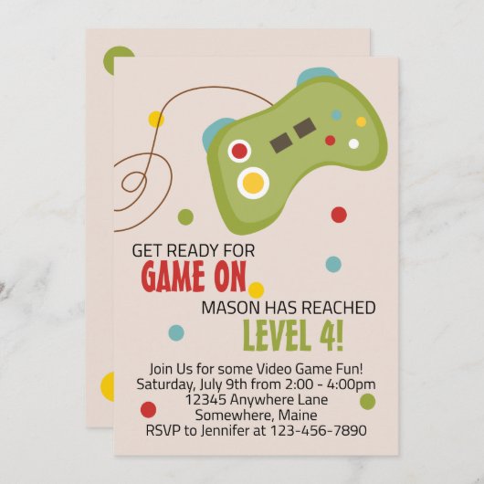 ビデオゲーム誕生日スランバーパーティの招待状 招待状 (正面/裏面)