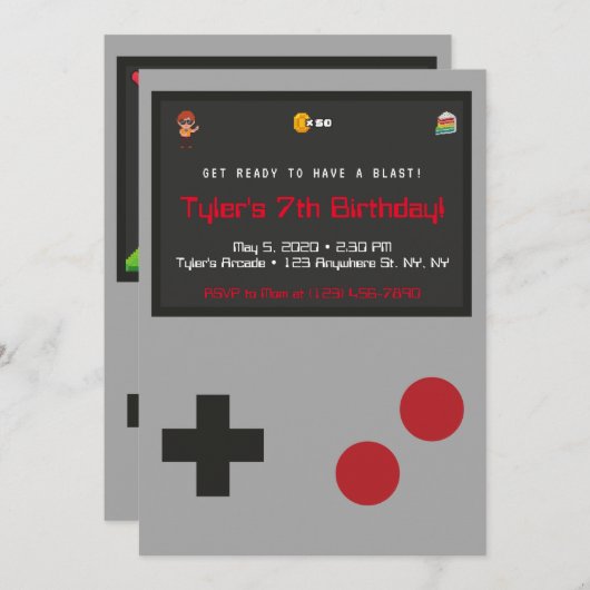 ビデオゲーム誕生日パーティーの招待 招待状 (正面/裏面)