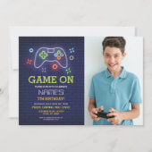 ビデオゲーム誕生日パーティーゲーマーボーイフォト招待状 招待状 (正面)
