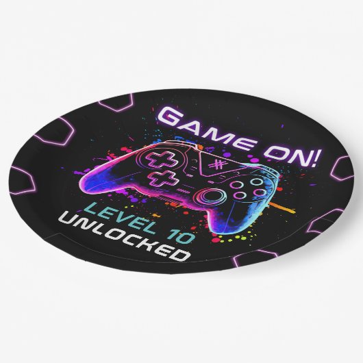 ビデオゲーム誕生日パーティー ペーパープレート (アングル)