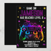 ビデオゲーム誕生日ボーイゲーマーパーティー 招待状 (正面/裏面)