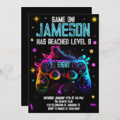 ビデオゲーム誕生日ボーイゲーマーパーティー 招待状 (正面/裏面)