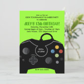 ビデオゲーム誕生日ボーイズ招待状ネオングリーン 招待状 (スタンド正面)