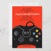 ビデオゲーム誕生日ボーイズ招待状ブライトレッド 招待状 (正面)