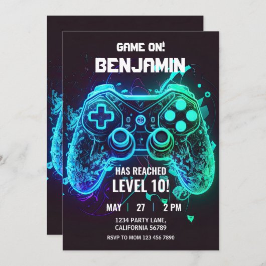 ビデオゲーム誕生日招待状アーケード招待状 招待状 (正面/裏面)