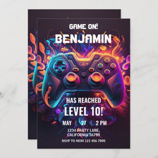 ビデオゲーム誕生日招待状アーケード招待状 招待状 (正面/裏面)