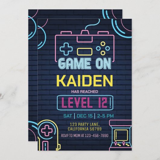 ビデオゲーム誕生日招待状アーケード招待状 招待状 (正面/裏面)