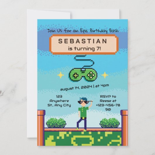 ビデオゲーム誕生日招待状 招待状 (正面)