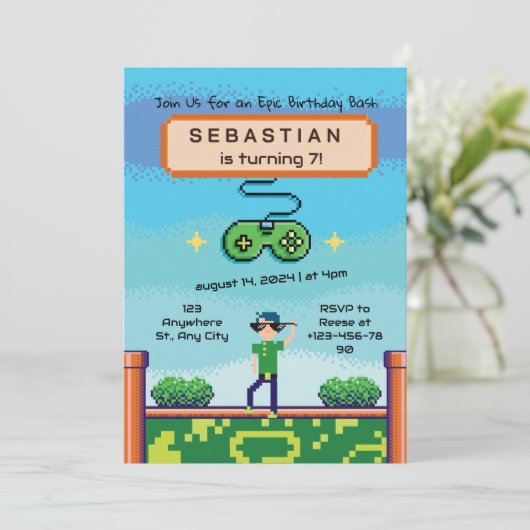ビデオゲーム誕生日招待状 招待状 (スタンド正面)