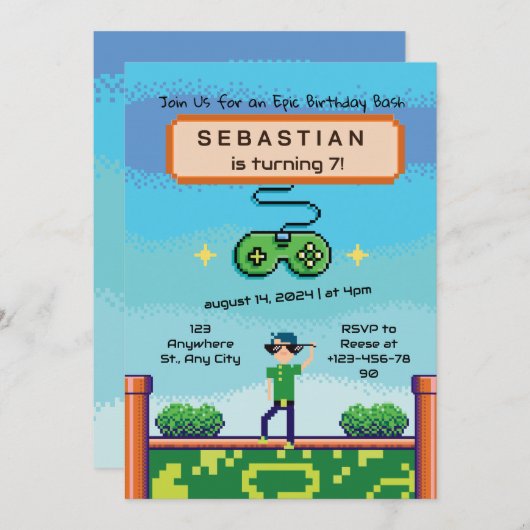 ビデオゲーム誕生日招待状 招待状 (正面/裏面)