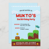 ビデオゲーム2nd誕生日パーティー | ボーイ編集テンプレート 招待状 (正面/裏面)