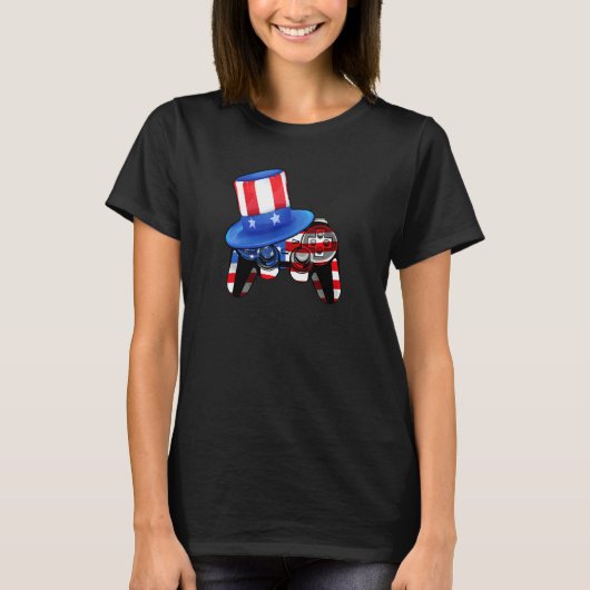 ビデオゲーム7月の第4コントローラ米国国旗 Tシャツ (正面)