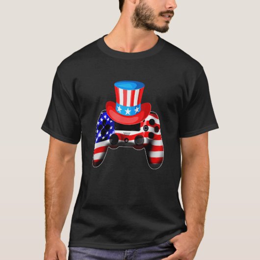 ビデオゲーム7月の第4コントローラ米国国旗Ki Tシャツ (正面)