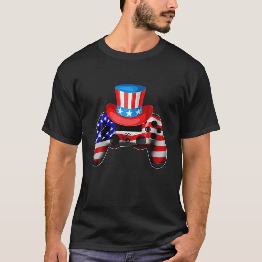 ビデオゲーム7月の第4コントローラ米国国旗Ki Tシャツ (正面)