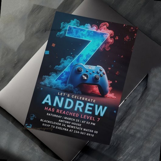 ビデオゲーム7歳の誕生日パーティー 招待状