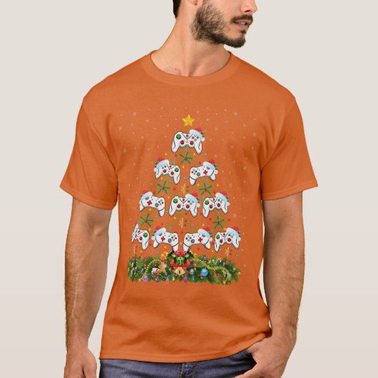 ビデオゲーム クリスマスツリー 飾り 楽しい ゲーミング ゲーマー X Tシャツ (正面)