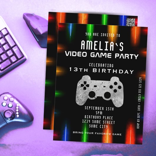 ビデオゲーム コントローラー ネオン ゲーム 誕生日 カード