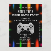 ビデオゲーム コントローラー ネオン ゲーム 誕生日 カード (正面)