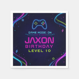 ビデオゲーム ネオン ゲーマー レベルアップ 誕生日 ペーパー スタンダードカクテルナプキン