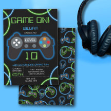 ビデオゲーム ネオン ブルー & グリーン 誕生日パーティー